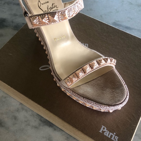 NWT Christian Louboutin Pyraclou 110 mm Suede Lame - Picture 4 of 13